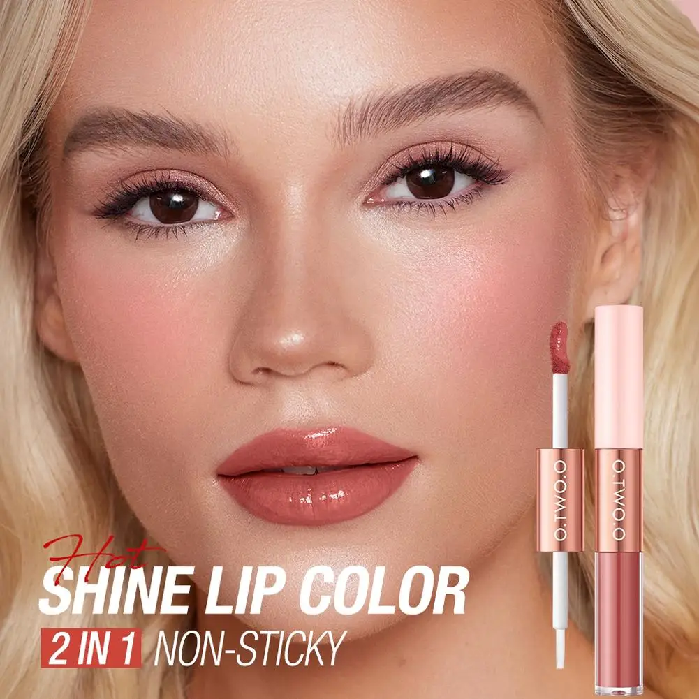 2 in 1 Double-end Matte Mirror Liquid Lip Gloss Makeup Lipstick Waterproof Plumping Long Lasting Maquiagem Smooth Hydrating