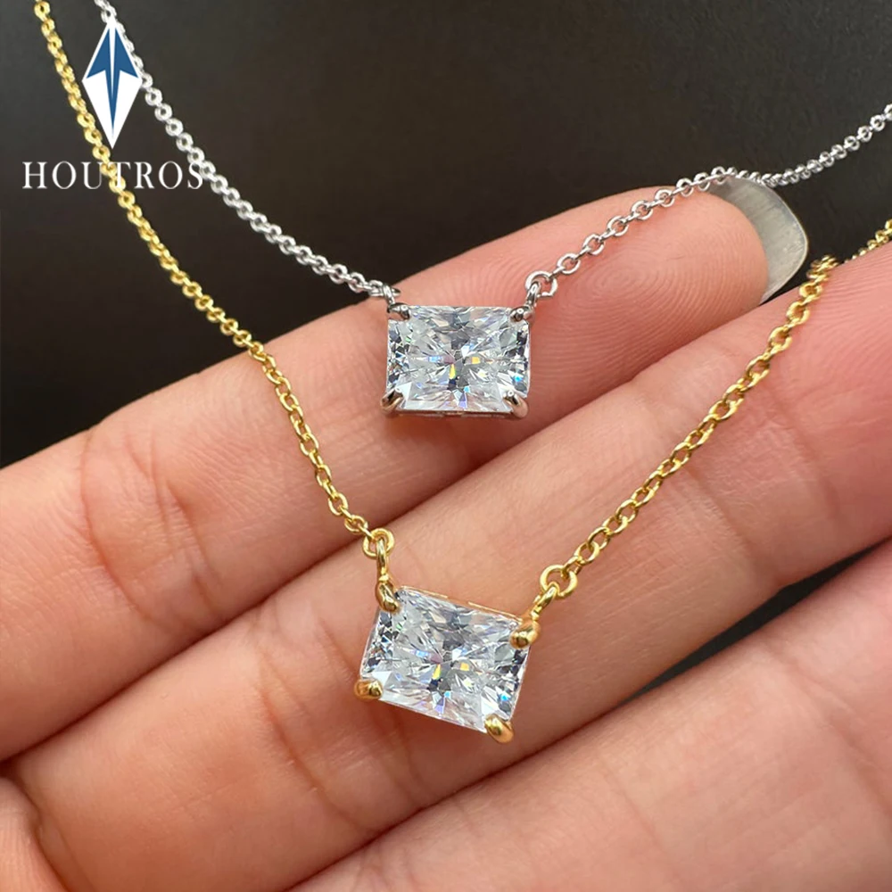1-3Carat Radiant Cut Moissanite Pendant Necklace for Women East West Set Solitaire Wedding Necklace 925 Sterling Silver Jewelry