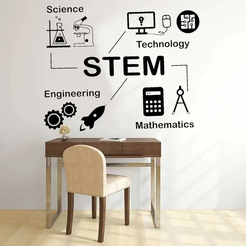 STEM Science Wall Stickers Vinyl Science Technology Engineering Mathematics Wall Decal School Reading Room Decor Decals S661