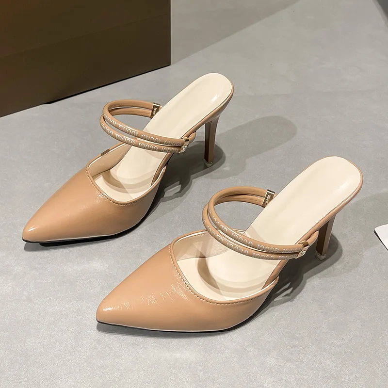 

Новые летние сандалии Baotou, женские модные нескользящие износостойкие туфли на шпильке с острым носком и неглубоким носком