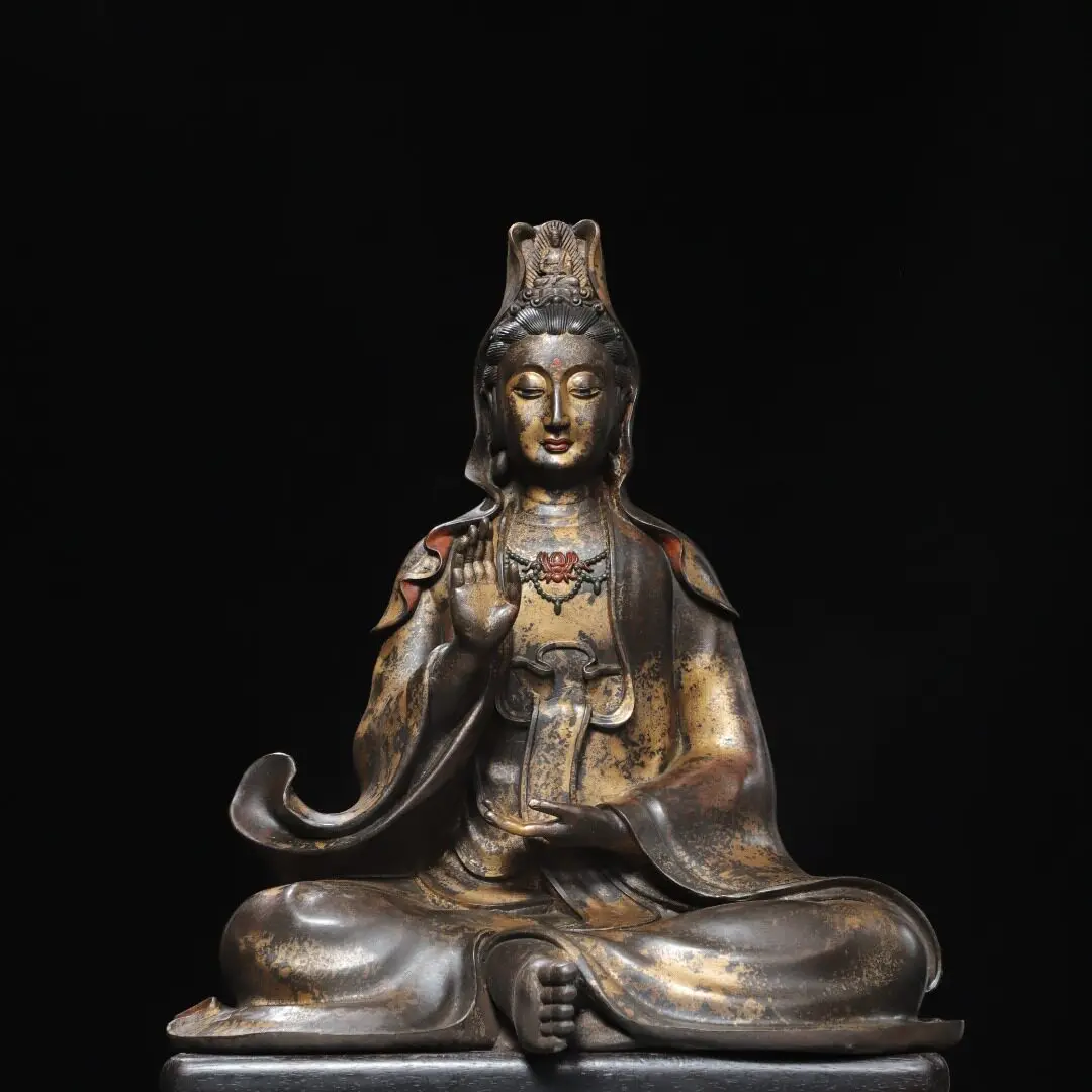 Large Guanyin Statue Pure Copper Gold Plated Vintage Desktop Decor Bodhisattva Home Office Figurine Craft