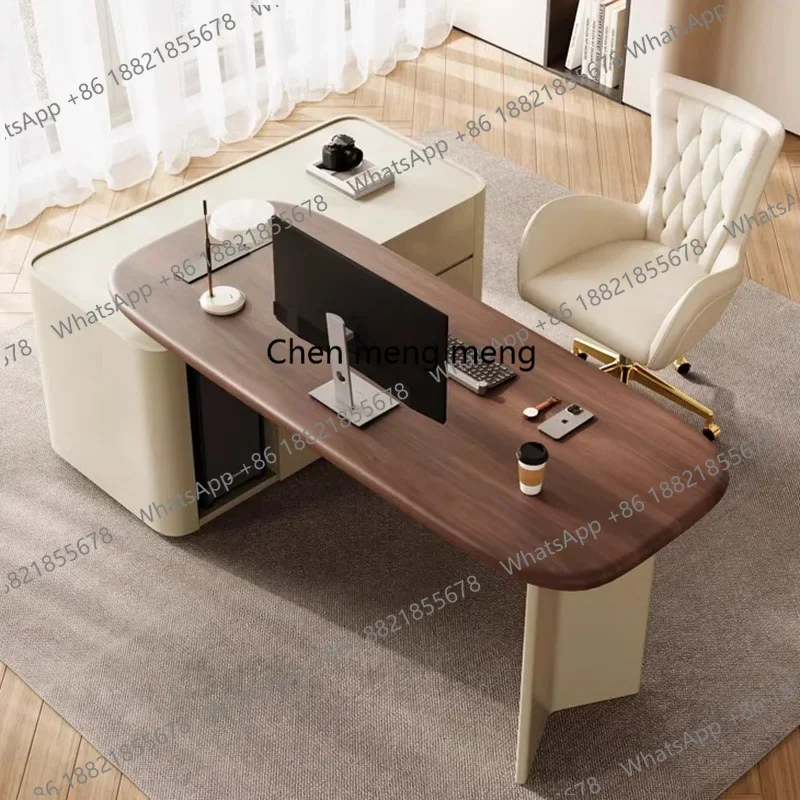 Modern Wooden Desk with Drawer Storage Cabinet , Contemporary Writing Table for Home Office or Study