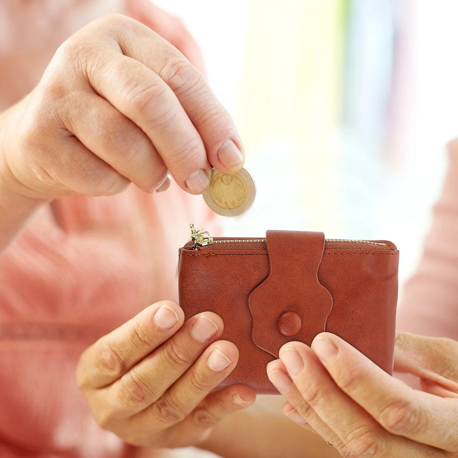 Trifold Wallet for Women Floral Design Coin Purse Multifunctional Card Holder Zipper Closure Small Wristlet Wallet