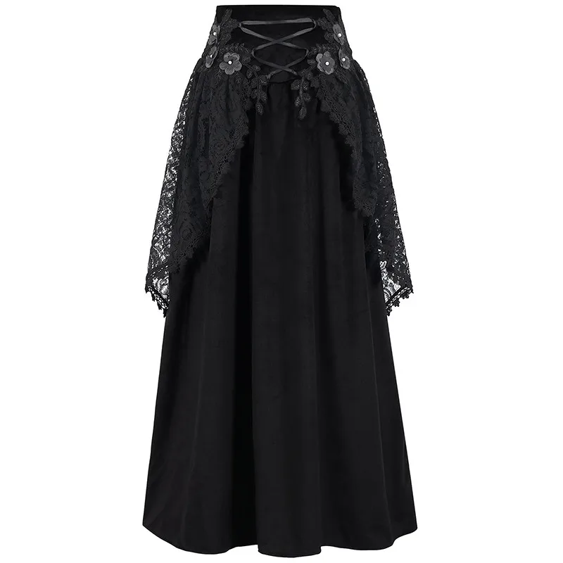 Saia gótica Sle de comprimento médio f Bla Lace Flower Net Stage Performance loween Roupas femininas Linha A Silhueta Pure...