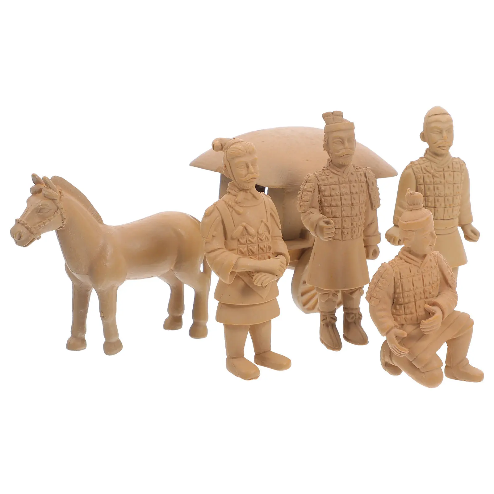 6Pcs Authentic Terracotta Warriors Sculpture Collection Qin Army Miniature Warrior Horse Chariot Statues Home Office