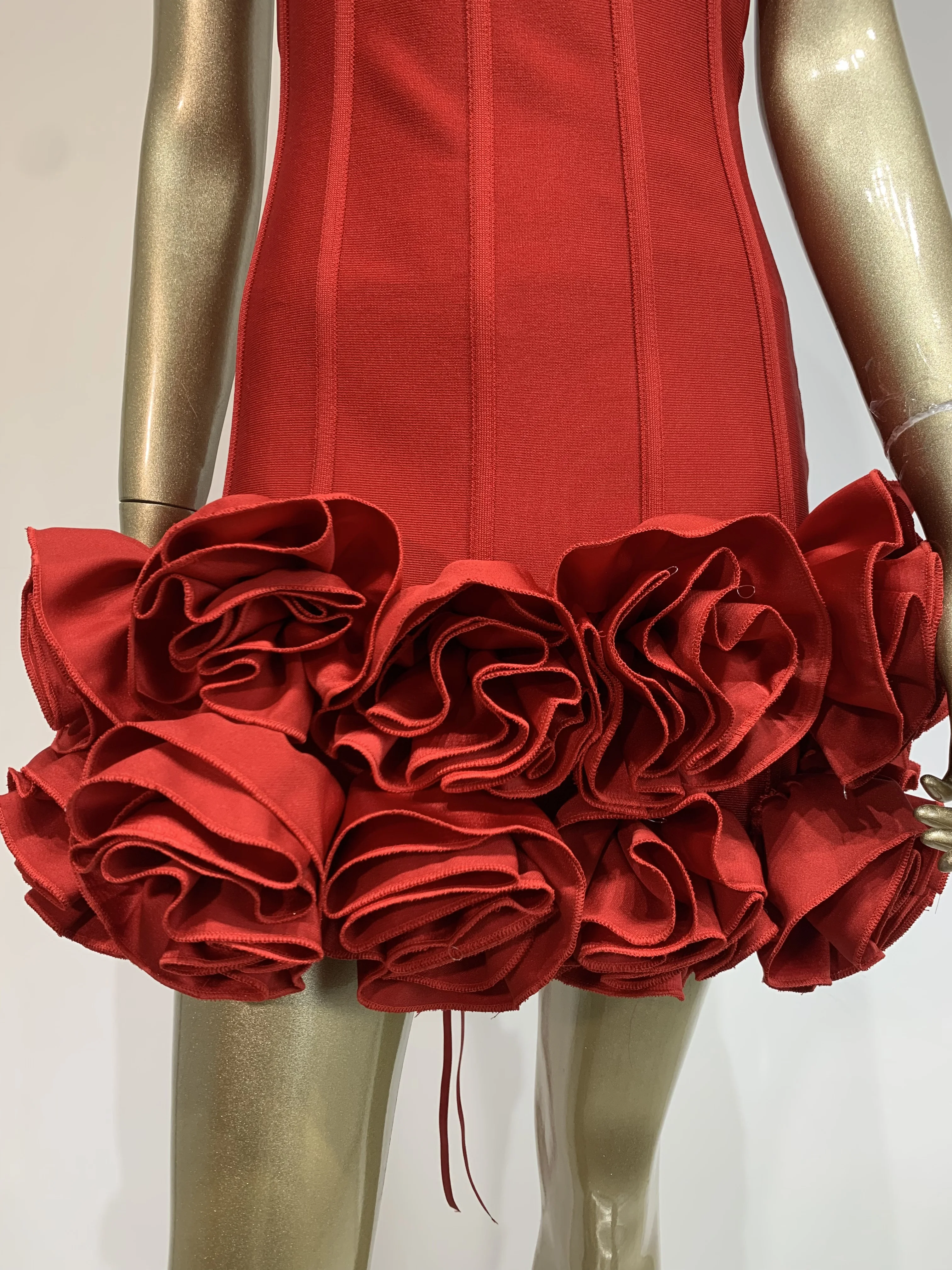 Ladies Sexy Strapless Backless Red Flower Mini Bandage Women Celebrity Dress 2024 Elegant Party Evening Club Vestido Clothing