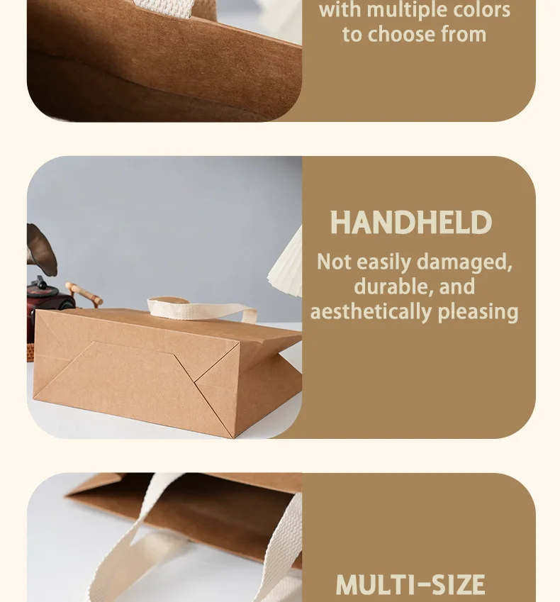 10 Stück Kraftpapiertüten für hochwertige Bekleidungsgeschäfte, Handtaschen für Verpackungen, Geschenk- und Einkaufstaschen, unterstützt individuelles Logo. – Detail 4