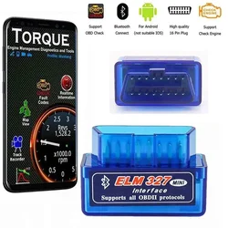 Detector de carro compatível com Bluetooth, ferramenta de diagnóstico, interface, OBD2 II, ELM 327, funciona para Android Torque, PC, V2.1, V1.5, OBD 2