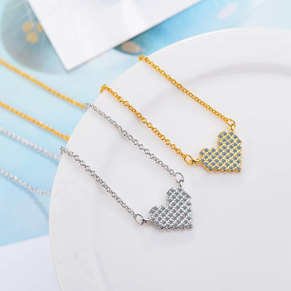 Simulated Moissanite Heart Necklace for Women 925 Sterling Silver Sparkling Lab Diamond Pendant Chain Party Jewelry Choker Prata