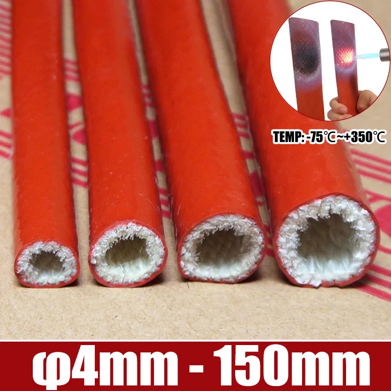 1M 4-150mm Red High Temperature Resistant Fiberglass Tube Silicone Resin Coated Braided Fireproof Sleeve Fire Retardant Casing