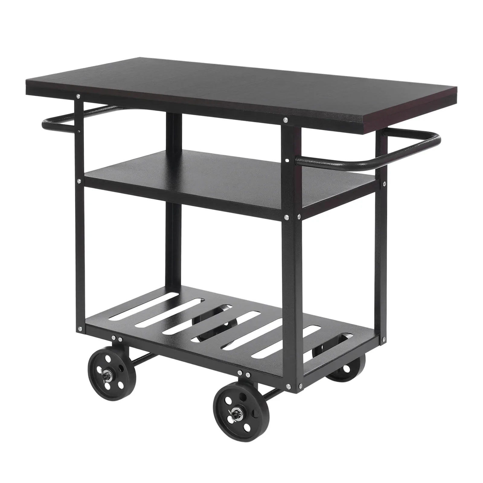 

3-Tier Industrial Mobile Serving Cart 30.5" Rolling Bar Cart with 20kg Shelf Load for Restaurant Bar Cafe Kitchen Storage