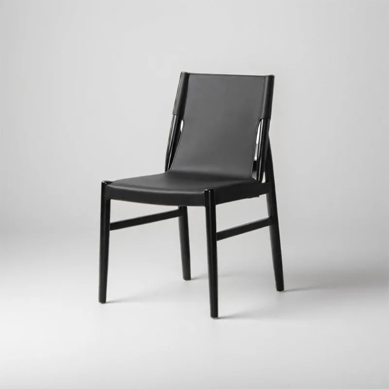 Cream Wind High-end Solid Wood Saddle Leather Chair Household