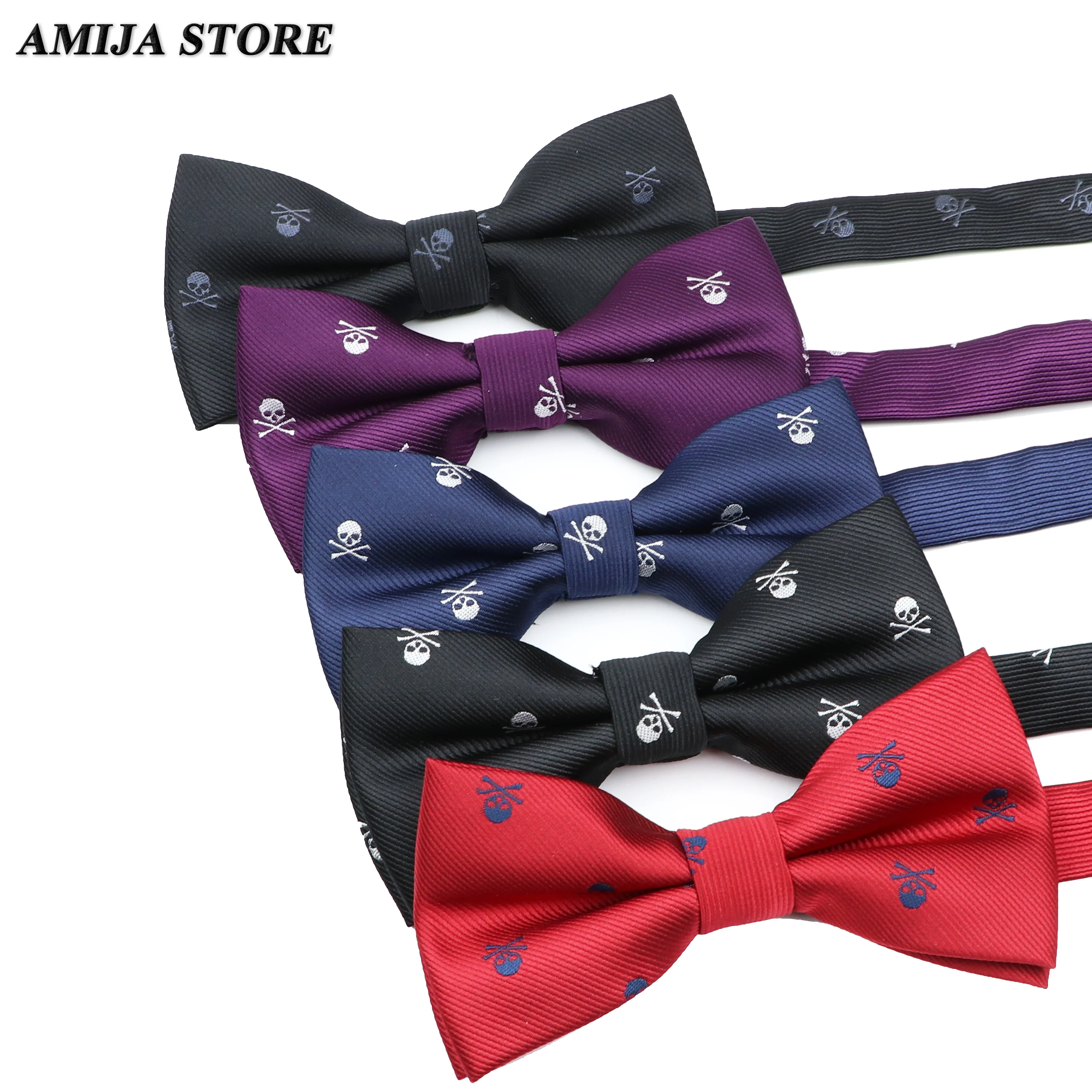 Novelty Men's Skull Bow Tie Red Black Polyester Bowtie For Tuxedo Suit Male New Design Bowknot Ties For Wedding Groom Butterfly