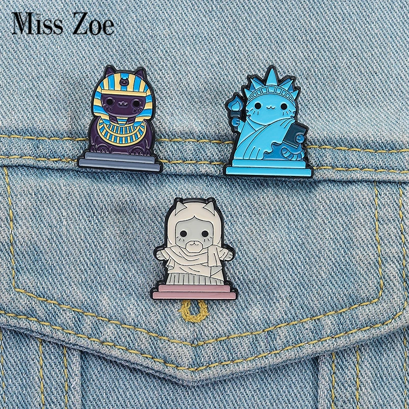 Katze Liberty Emaille Pins Benutzerdefinierte Berühmte Gebäude Broschen Revers Abzeichen Kleidung Tier Schmuck Geschenk für Freunde