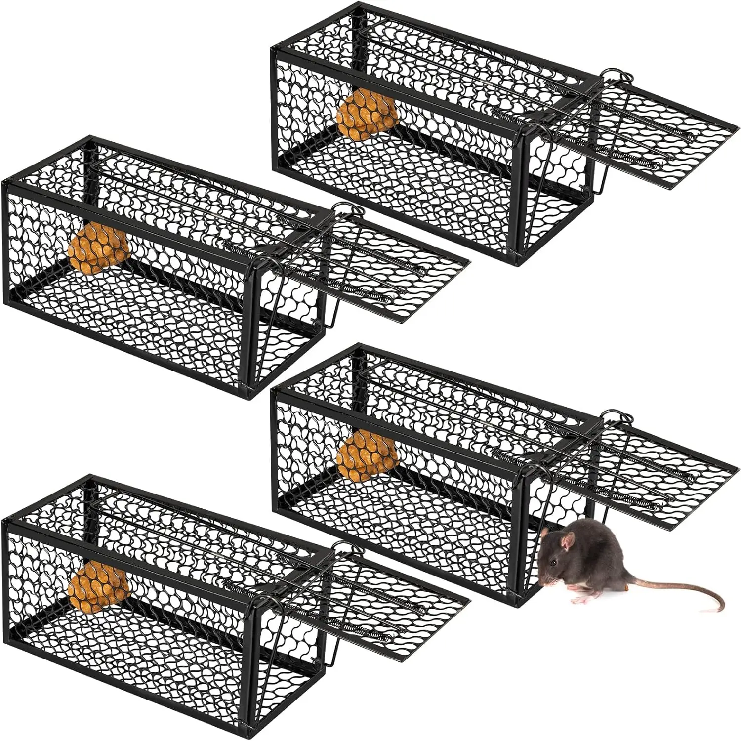 

Humane Rat Trap 4 Pcs Live Catch Mouse Squirrel Chipmunk, 9x4.5x4.5 Inches Easy Release Cage for Indoor Outdoor Use, Rust