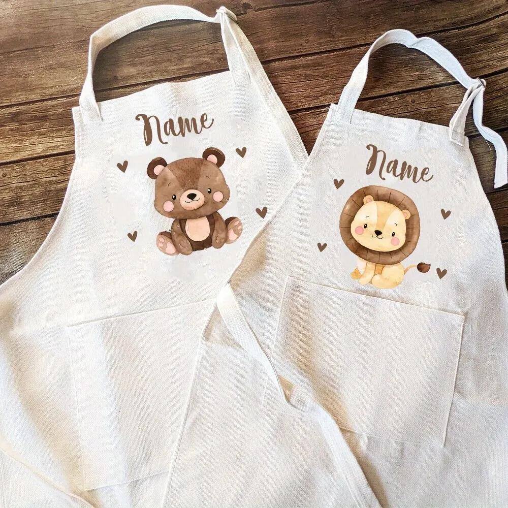 

Personalized Animal Pattern Kids Apron Cooking and Baking Apron with Name Children Apron Stocking Stuffer Gift for Kids