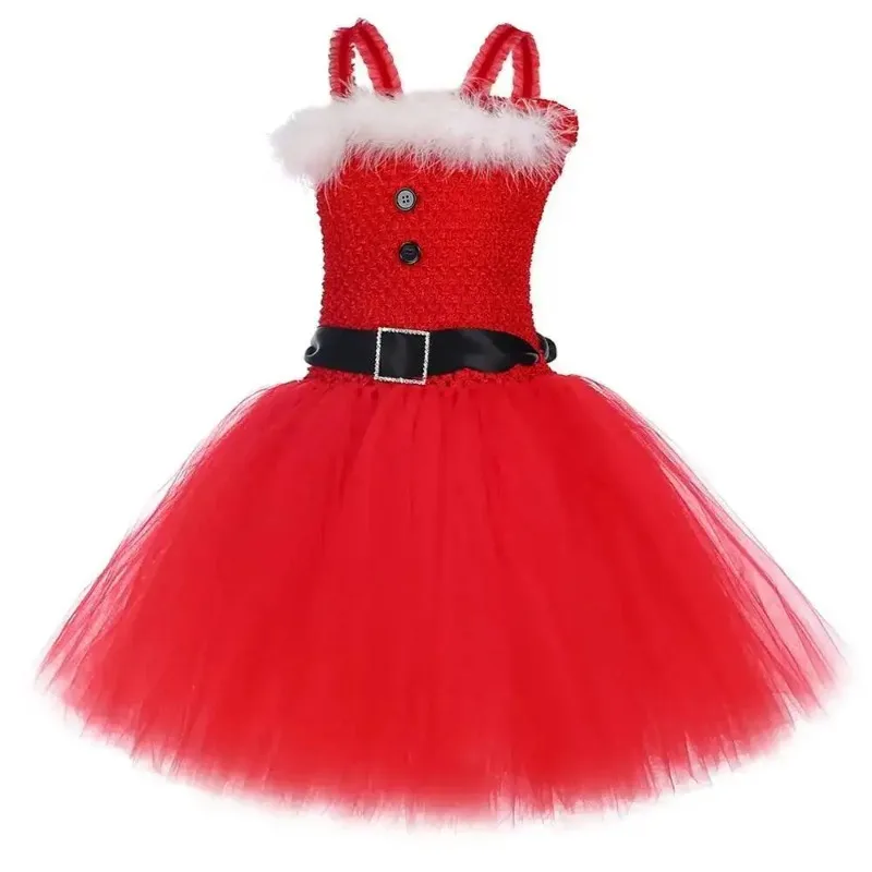 Complete Outfit of Red Fluffy Tulle Tutu Dress for Girls, Kids' Stage Performance Dress for Halloween, Christmas and Festivals