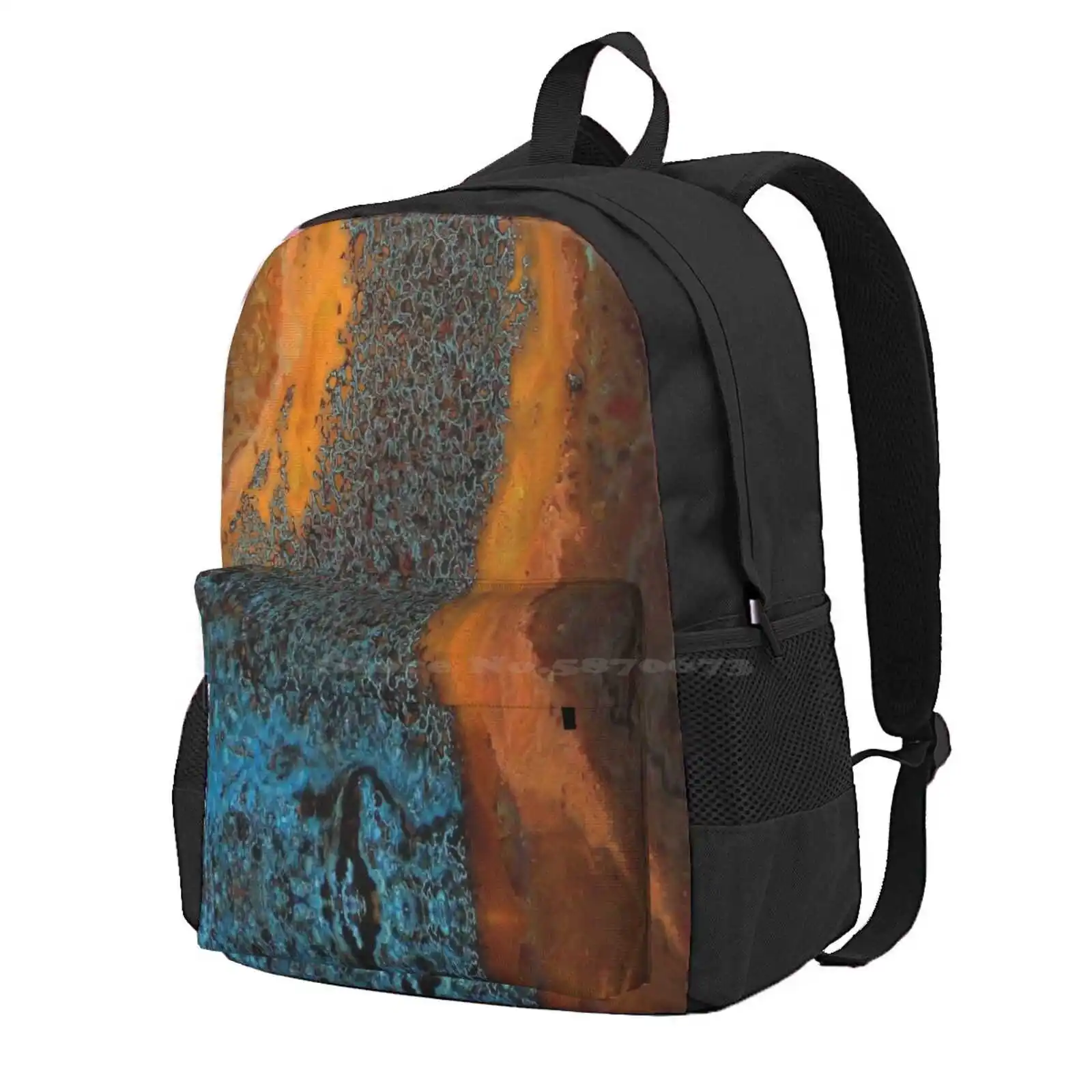 Copper Blue Waves Hot Sale Schoolbag Backpack Fashion Bags Copper Blue Waves Teal Fashion Trendy Style Season Modern Décor Home