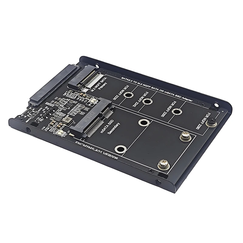 Adapter Riser Card Board M2 SATA + MSATA to SATA3.0 6Gb 2.5" SSD Case Enclosure with Metal Socket Support M.2 SATA SSD mSATA SSD