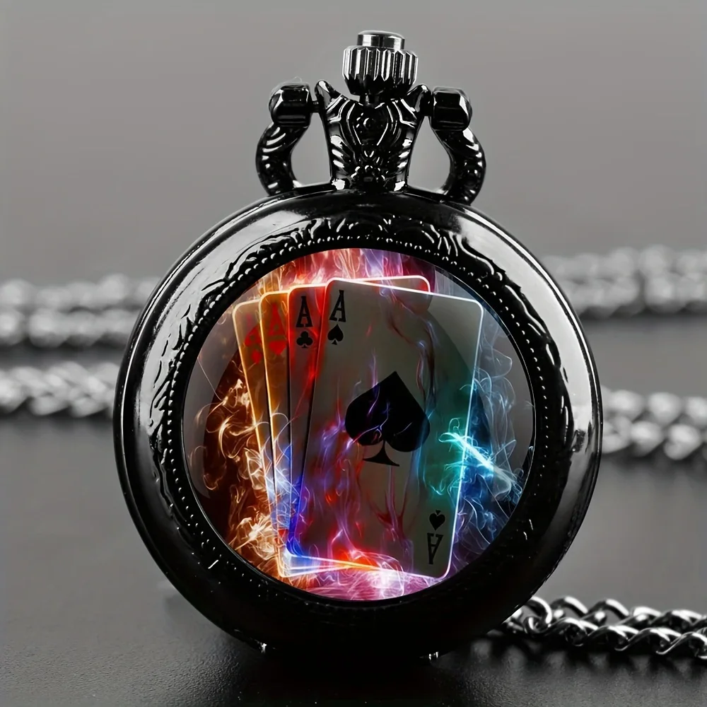 1 قطعة بوكر بلاك بيتش ساعة جيب كوارتز ريترو، ساعة جيب بقلادة سوداء رائعة، هدية للرجال