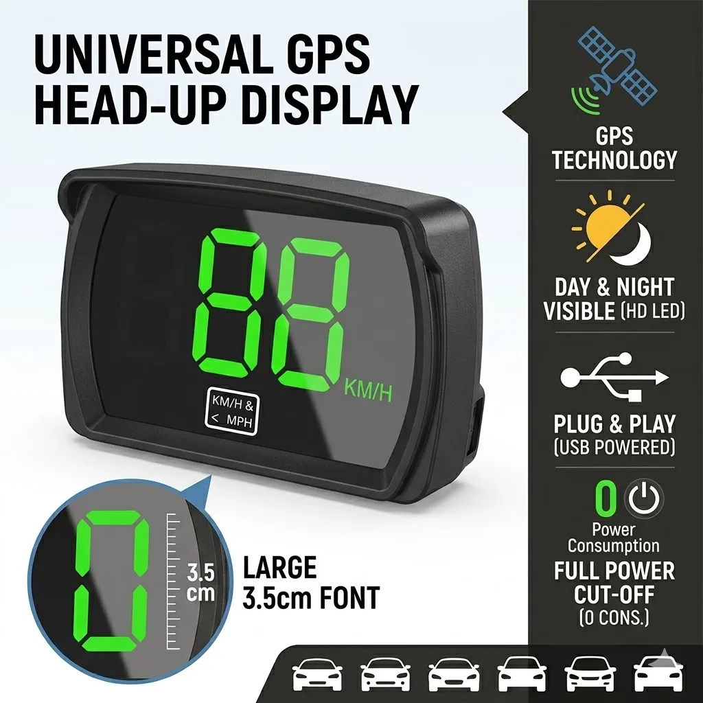 niversal Car GPS HUD Head Up Display HD Digital Speedometer Large Font 0 Power Consumption Plug Play Odometer Projector For Cars