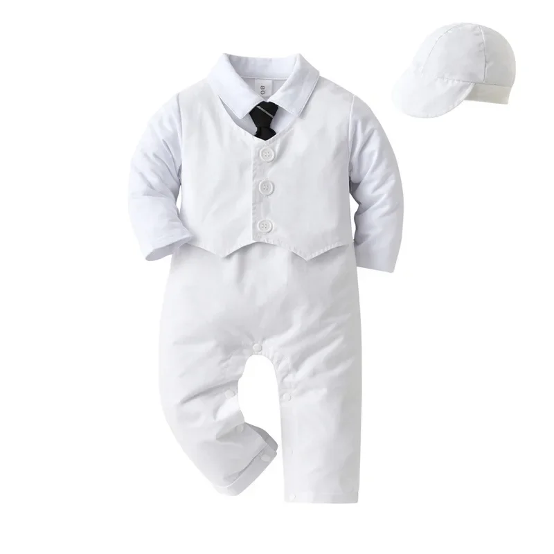Baby Clothes Set Newborn Infant Designer Gentleman Suit Long Sleeve Romper Bodysuit with Tie Formal Outfit for Wedding