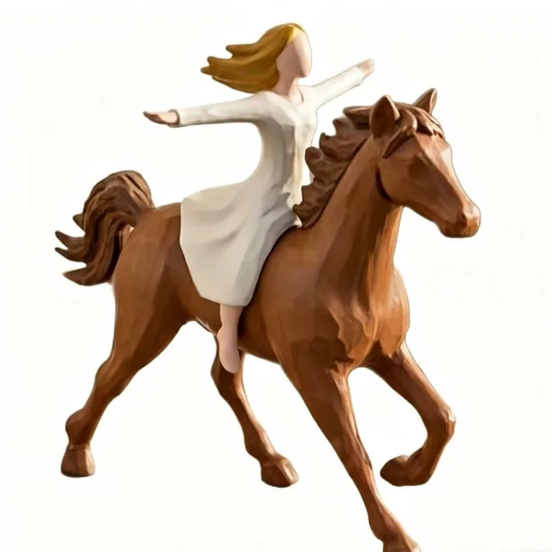 

Vintage European Resin Horse Sculpture, Creative Girl Riding Horse Art Ornament for Home & Office
