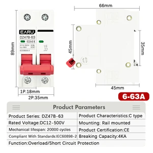DC12V 24V 48V 36V DC MCB Bateria Protetor de carro Mini disyuntor DZ47 DC Positivo e Negativo pôle Rotection interruptor isolador 10 principais vendas disjuntor inteligente dc - №6