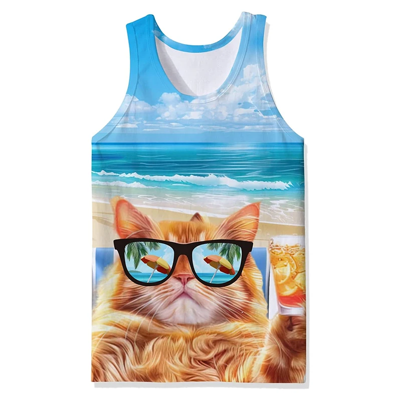 Vacation Style Tank Top Men's Clothing Funny Animal Graphic Casual Street Sleeveless Shirts 2025 Summer Harajuku Pop Men Vest