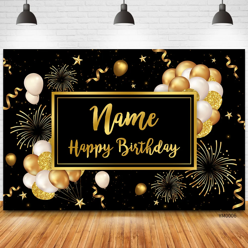 Custom Name Photo Happy Birthday Backdrop Banner Sign Poster Glitter Balloon Birthday Background for Birthday Party Decoration