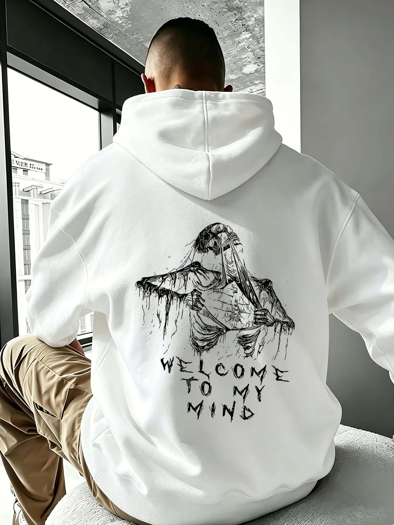 2026 Spring/Summer Best-selling Simple Casual Fashion-Comfortable Soft 3D Skull Pattern Printed Men's Hooded Sweatshirt