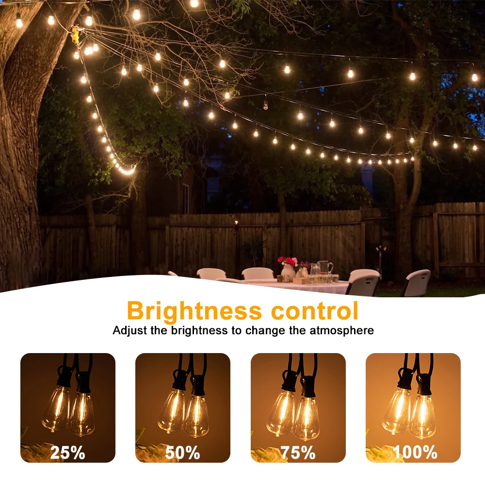 Outdoor ST38 String Lights 110V/220V LED Patio Hanging Lights with Waterproof Plastic Bulbs for Garden Lighting Outside Decor