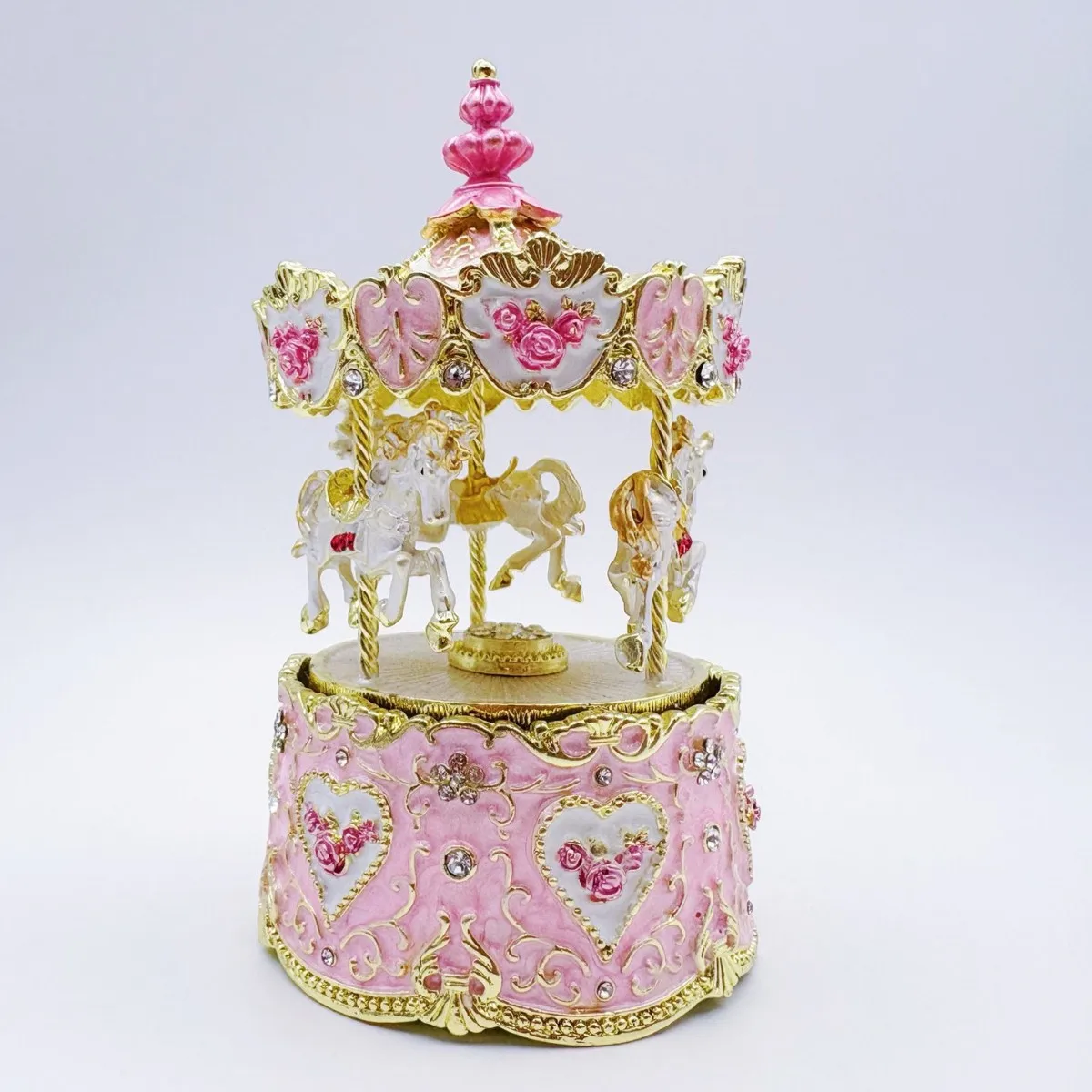 Enamel color carousel music box imported movement sound home office pendulum zinc alloy