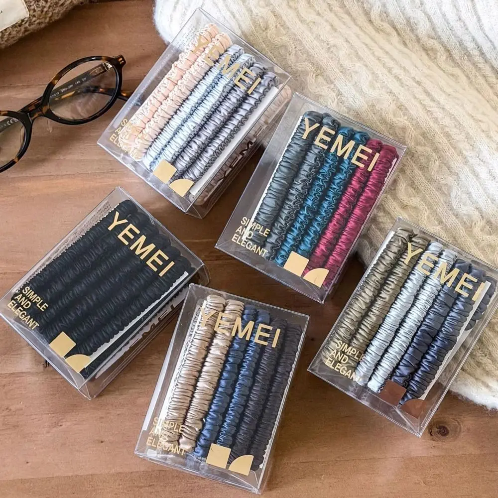 12pcs/box Boxed Silk Hair Rope Set High Elasticity Hair Ring Satin Rubber Band Korean Style Solid Color Basic Hair Tie Girl