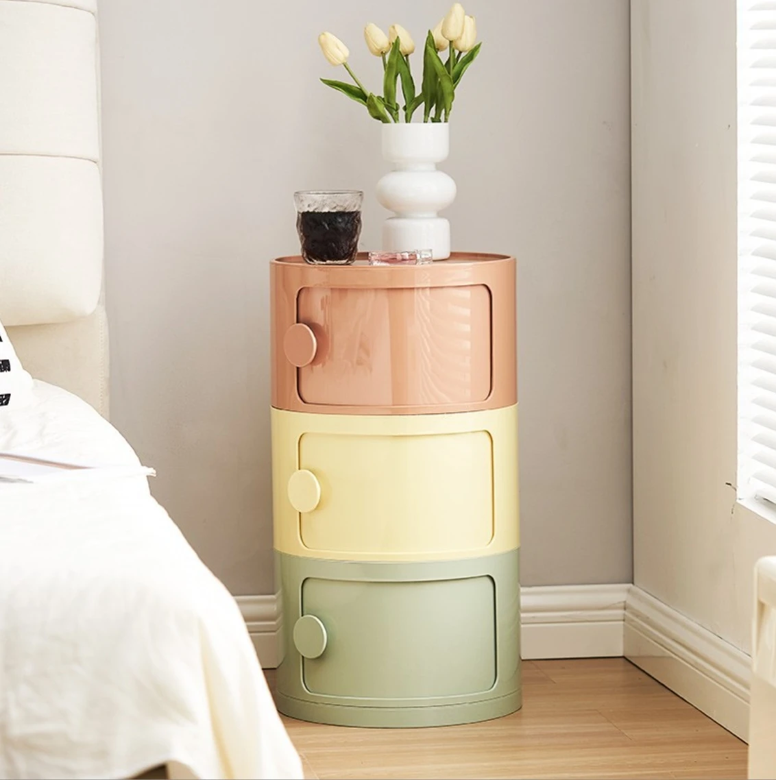 

Simple Nightstand Creative Multi-layer Storage Cabinet Modern Plastic Side Cabinet Circular Locker