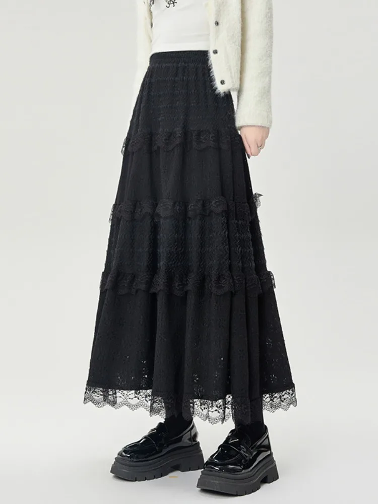 Baletowa Spódnica z Koronką i Wycięciami, Damska, Jesienno-Zimowa, Nowa, W Stylu Fairy, Spódnica T, Spódnica z Wysokim Stanem, Spódnica w Kształcie Litery A, Spódnica Tortowa