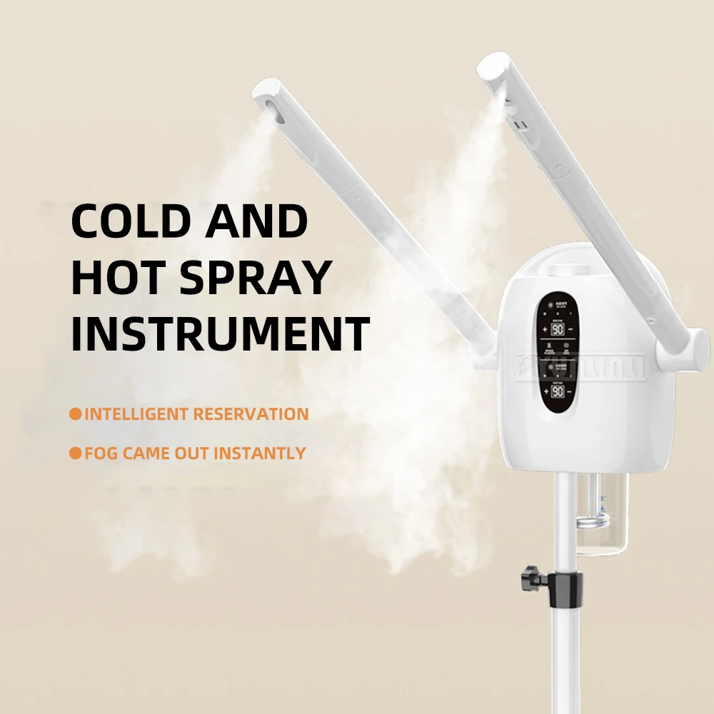 Dispositivo hidratante de vapor facial de jato duplo, ferramenta de cuidados com a pele pré-aquecida quente e fria