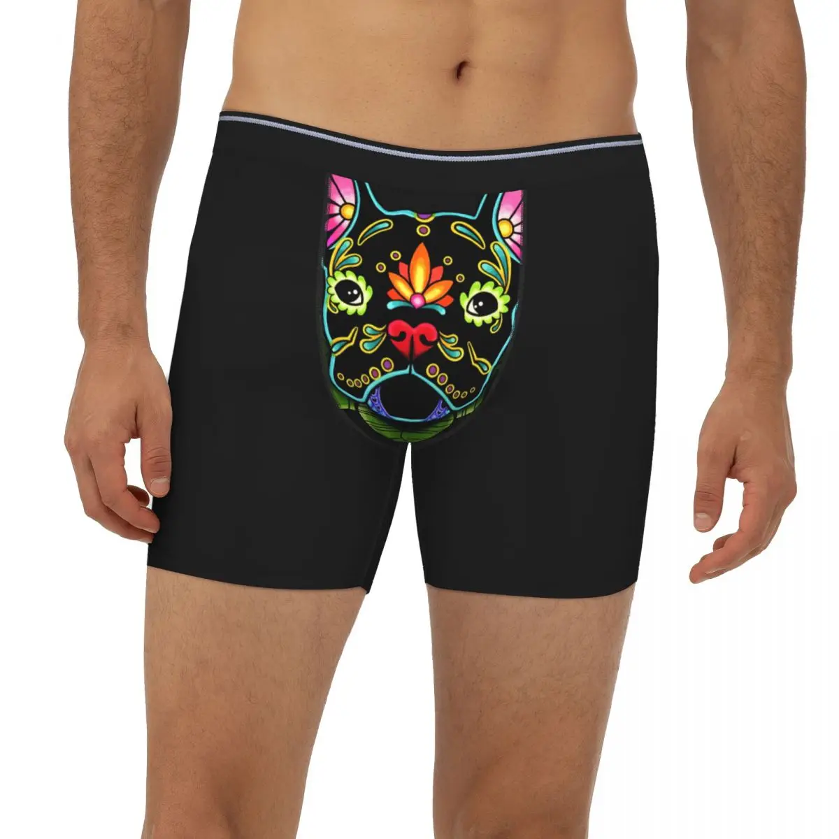 

Day Of The Dead French Bulldog In Black Sugar Skull Dog Underpants Breathbale Panties Male Underwear Boxer Briefs