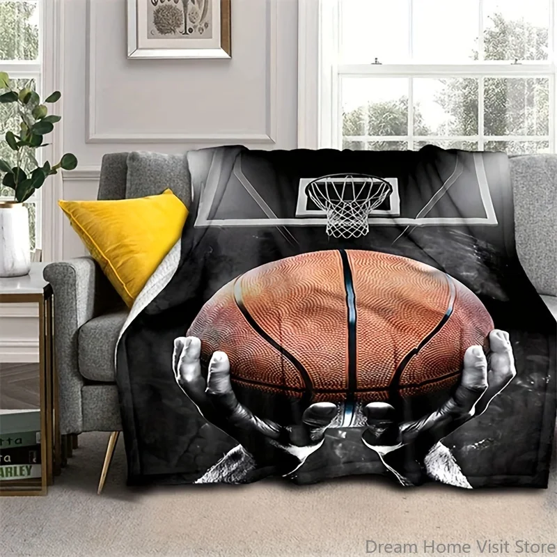 1pc Basketball Player Print Flannel Throw Blanket, suitable for Sofas, Beds, offices, Travel, camping chairs, warm plush blanket
