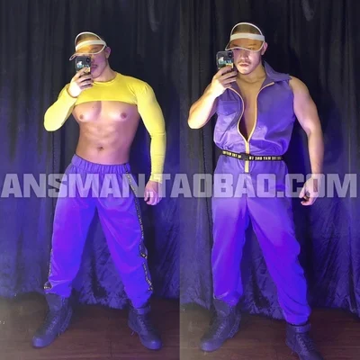 

Men's New Design Purple Sleeveless Hip-hop Jumpsuit Nightclub Bar Male Singer DS Performance Suit DJ Collar Dance Stage Clothing