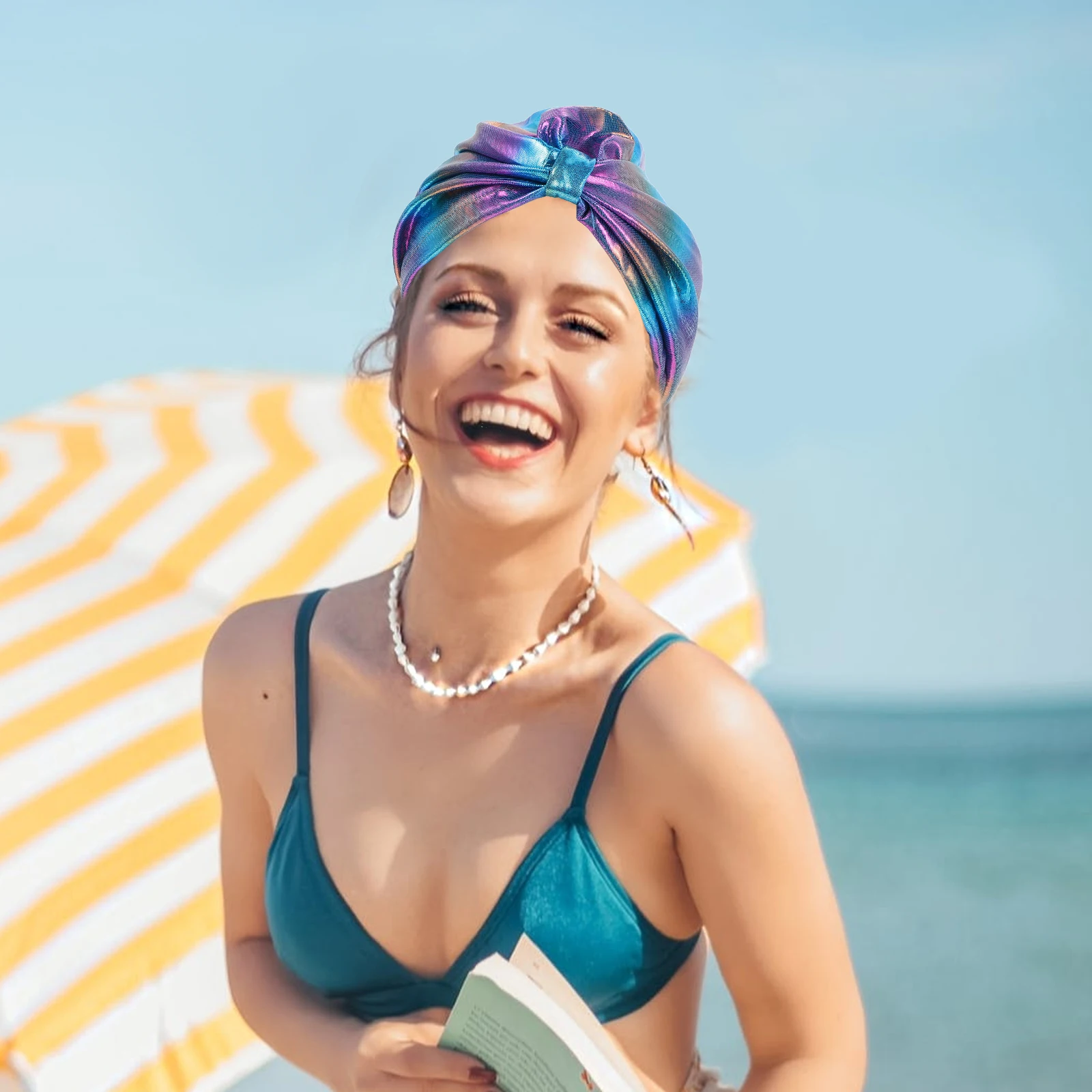 

Swimming Hair Cap Elastic Hat Bathing Caps for Ladies Turban Prayer Beads Comfortable Women Nylon