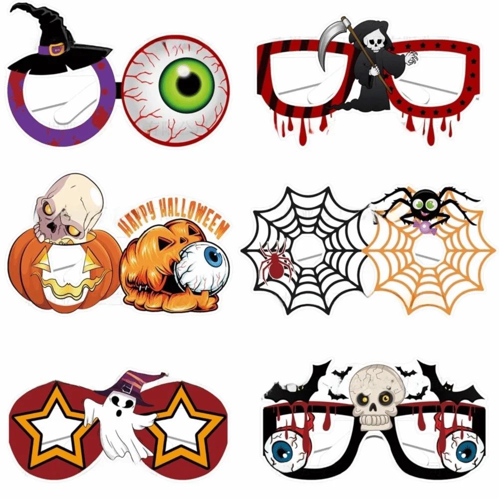 

6 pcs Funny Halloween Paper Glasses Spider Design Bat Design Cosplay Eyeglass Pumpkin Design Festival Costume Party Photo Props
