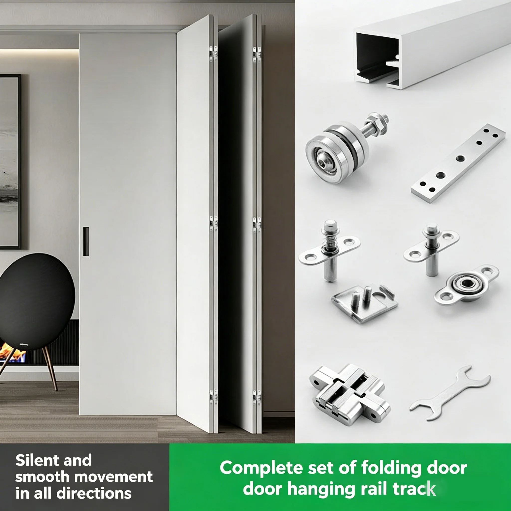 

Sliding Folding Door Hanging Track Hardware Kit Top Mount Roller System for Room Divider Wooden Door