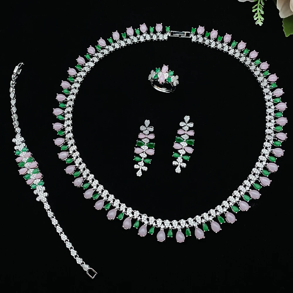 

Flora Sparkling Zircon Copper Plated Jewelry Set - Necklace Earring Bracelet Gift for Women Christmas Birthday Party Presents