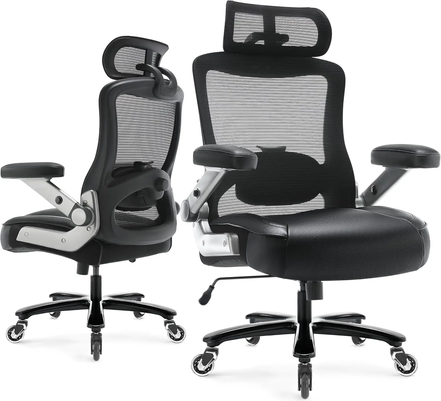 

600lbs Big and Tall Office Chair- with 3D Flip Arms Large Wheels, Extra Wide Seat Adjustable Lumbar Support&Headrest