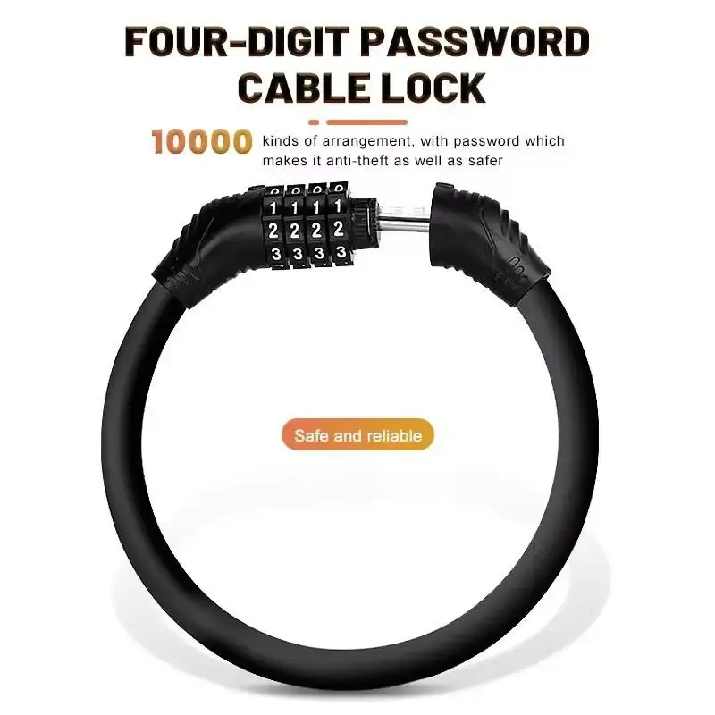 Portable 4 Digit Combination Bicycle Cable Lock Cut Resistant Anti-Theft Security for Outdoor Cycling Trips