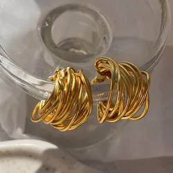 Retro Stainless Steel Multilayer Distortion Interweave Opening Hoop Earrings Thick C Shape Ear Hoops Wed Jewelry Aretes De Mujer