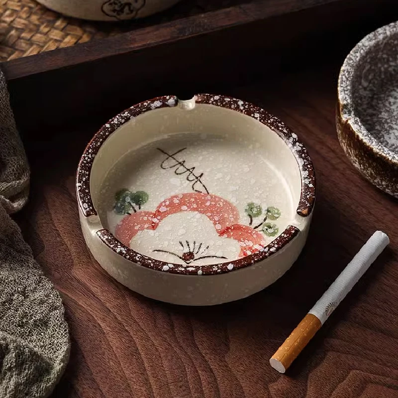 Japanese Retro Round Ashtray Home Living Room Tea Table Ceramic Ashtray Small Ashtray Creative Ornaments Household Items