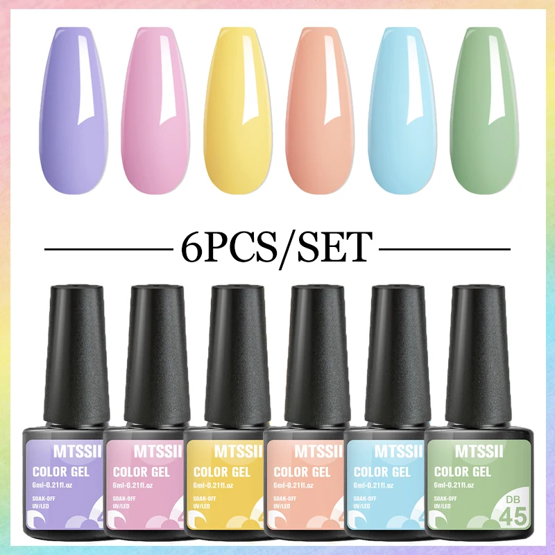 6 Stks/set Kleur Nagel Gel Polish Set Kits Base Top Coat Vernis Losweken Uv Gel Led Semi Permanente voor Manicure Nail Art