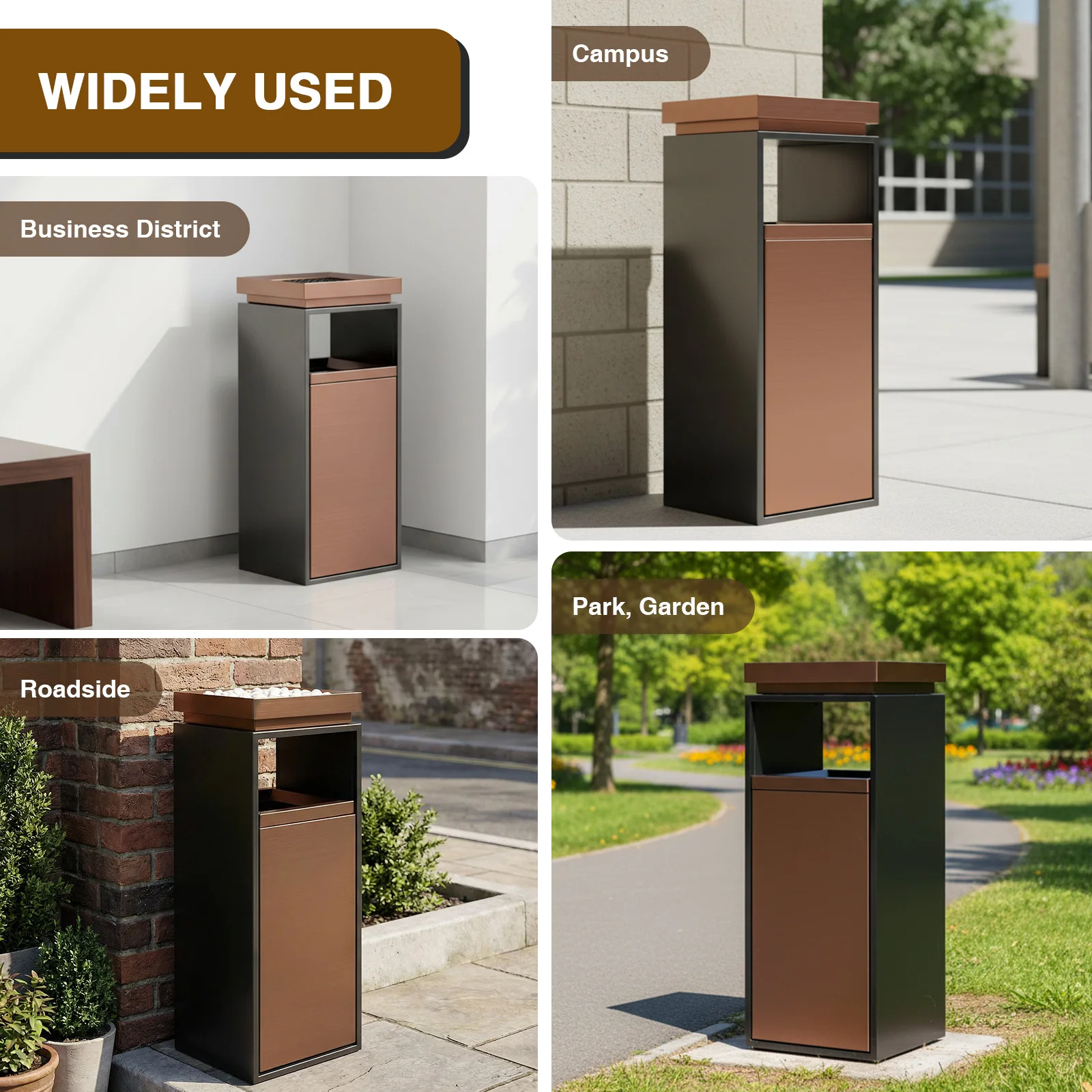 

Stainless Steel Garbage Can with Ashtray/Lid with Removable Inner Bucket 29.53x11.02x11.02in for Parks Public Spaces